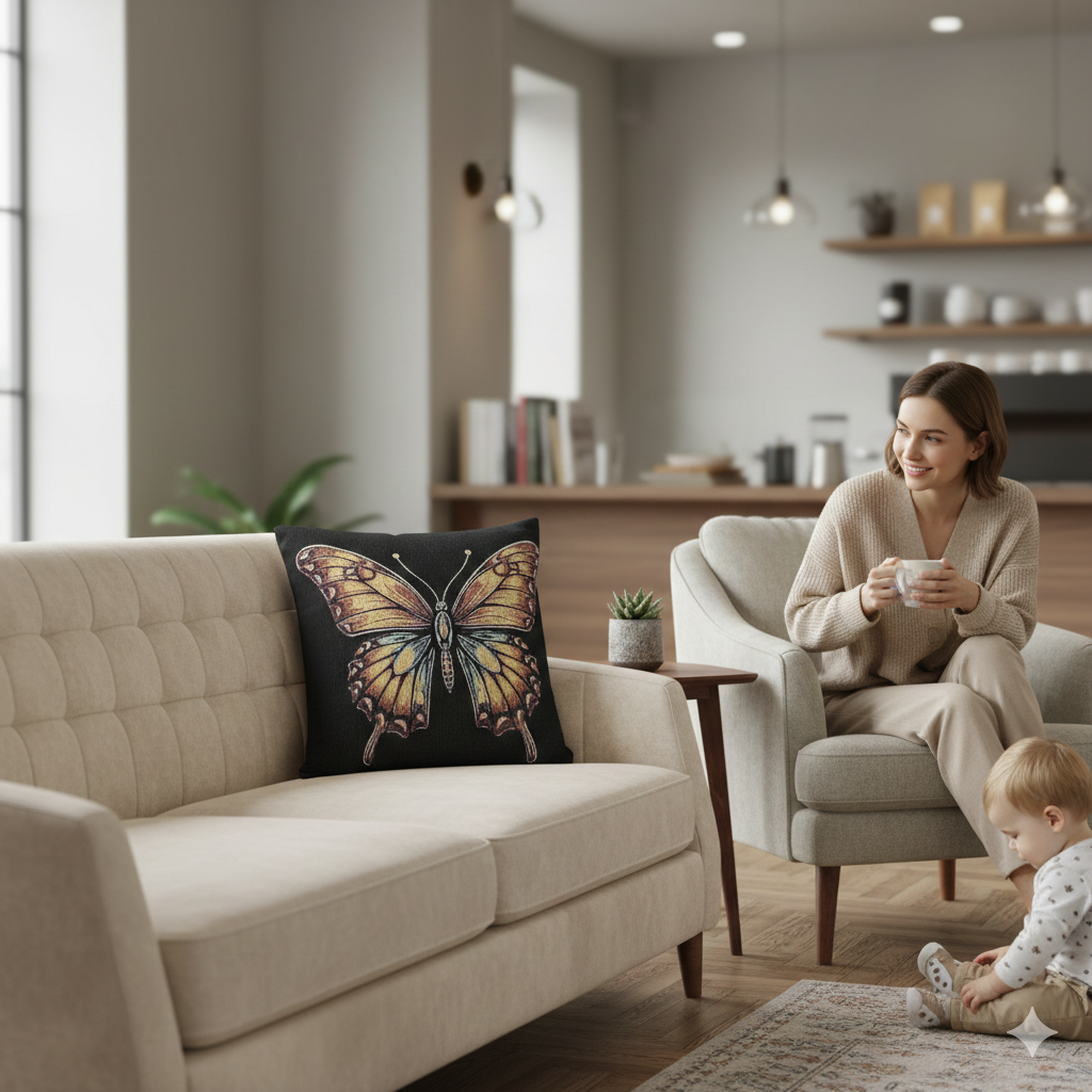 Monarch Butterfly Woven Pillow | Pixel Art Butterfly Throw Pillow