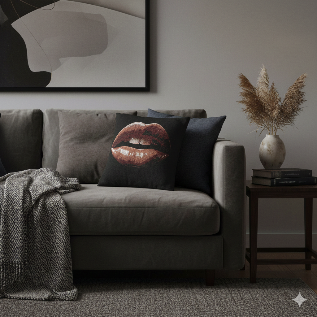 Kiss Design Woven Pillow | Lip Print Accent Pillow