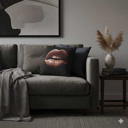 Kiss Design Woven Pillow | Lip Print Accent Pillow
