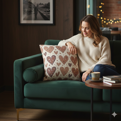 Neutral Heart Pattern Woven Pillow | Boho Heart Throw Pillow