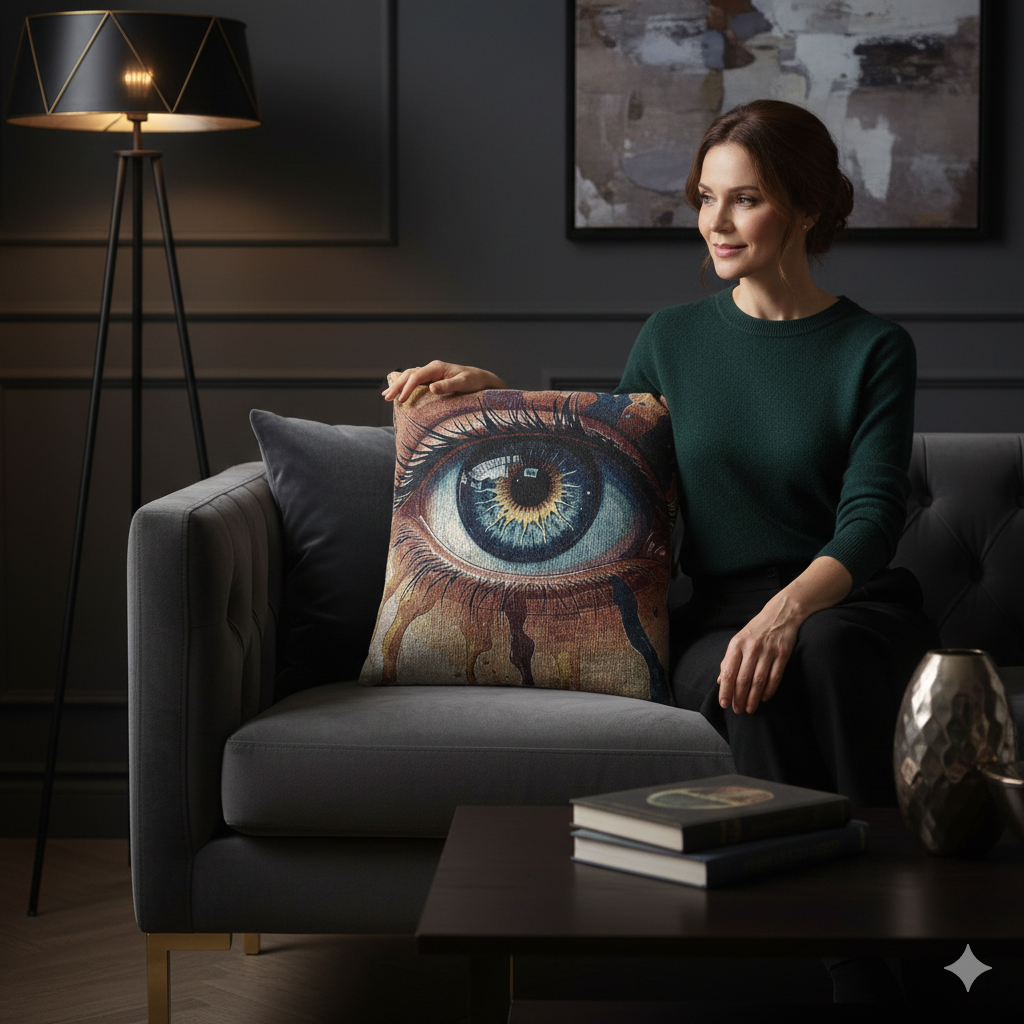Blue Eye Artwork Woven Pillow | Surreal Eye Tapestry Throw Pillow