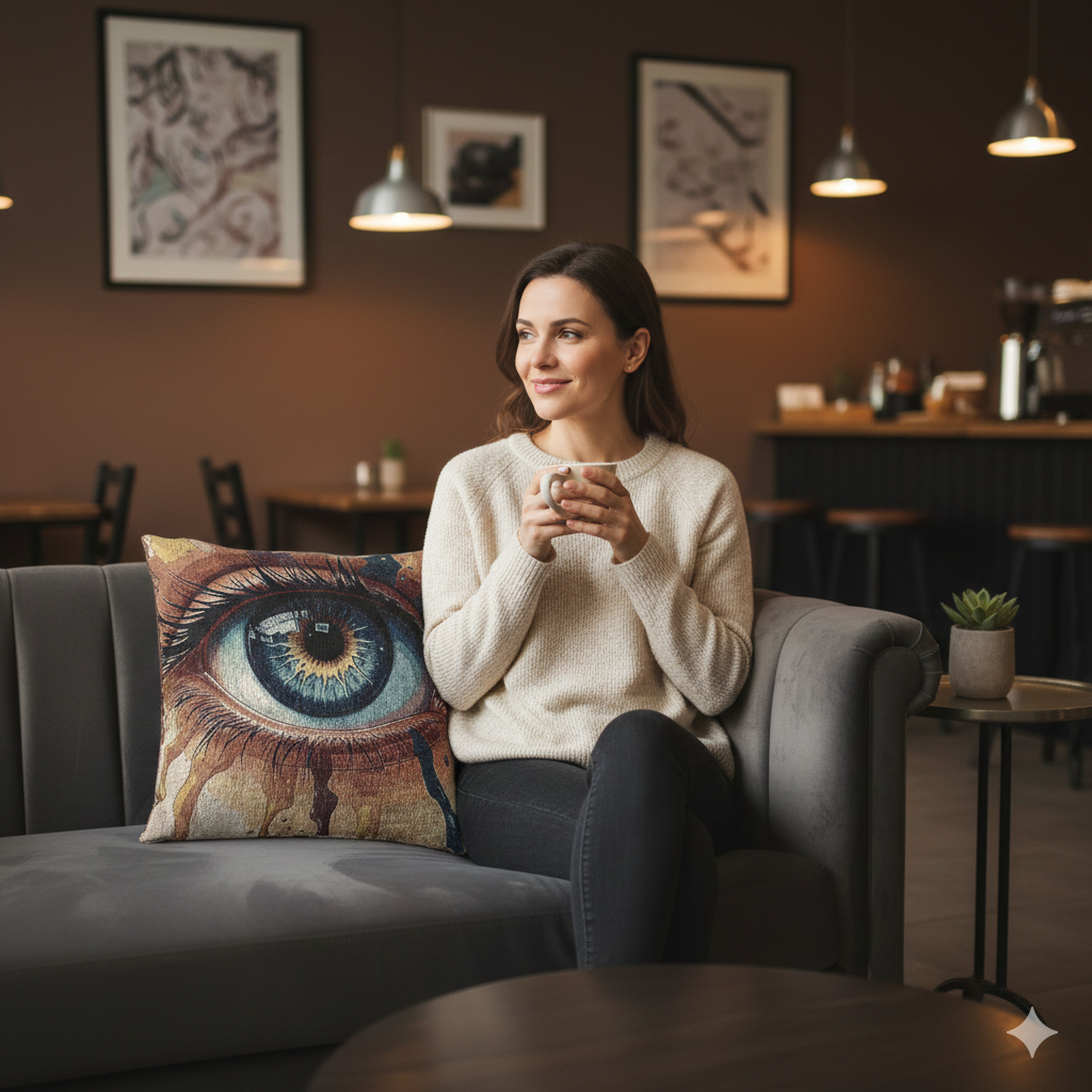 Blue Eye Artwork Woven Pillow | Surreal Eye Tapestry Throw Pillow