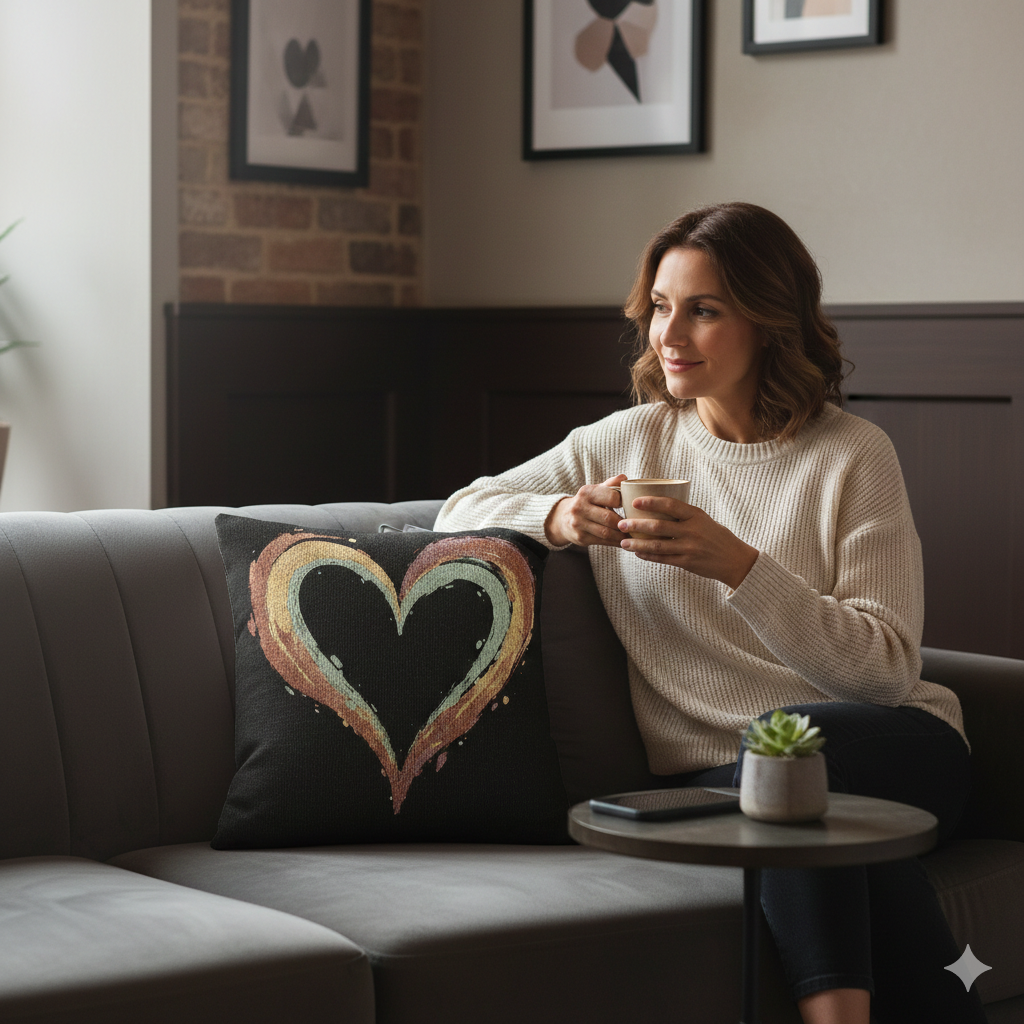 Painted Heart Pillow | Woven Decorative Pillow, Boho Heart Throw Pillow
