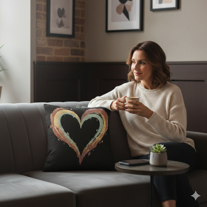 Painted Heart Pillow | Woven Decorative Pillow, Boho Heart Throw Pillow