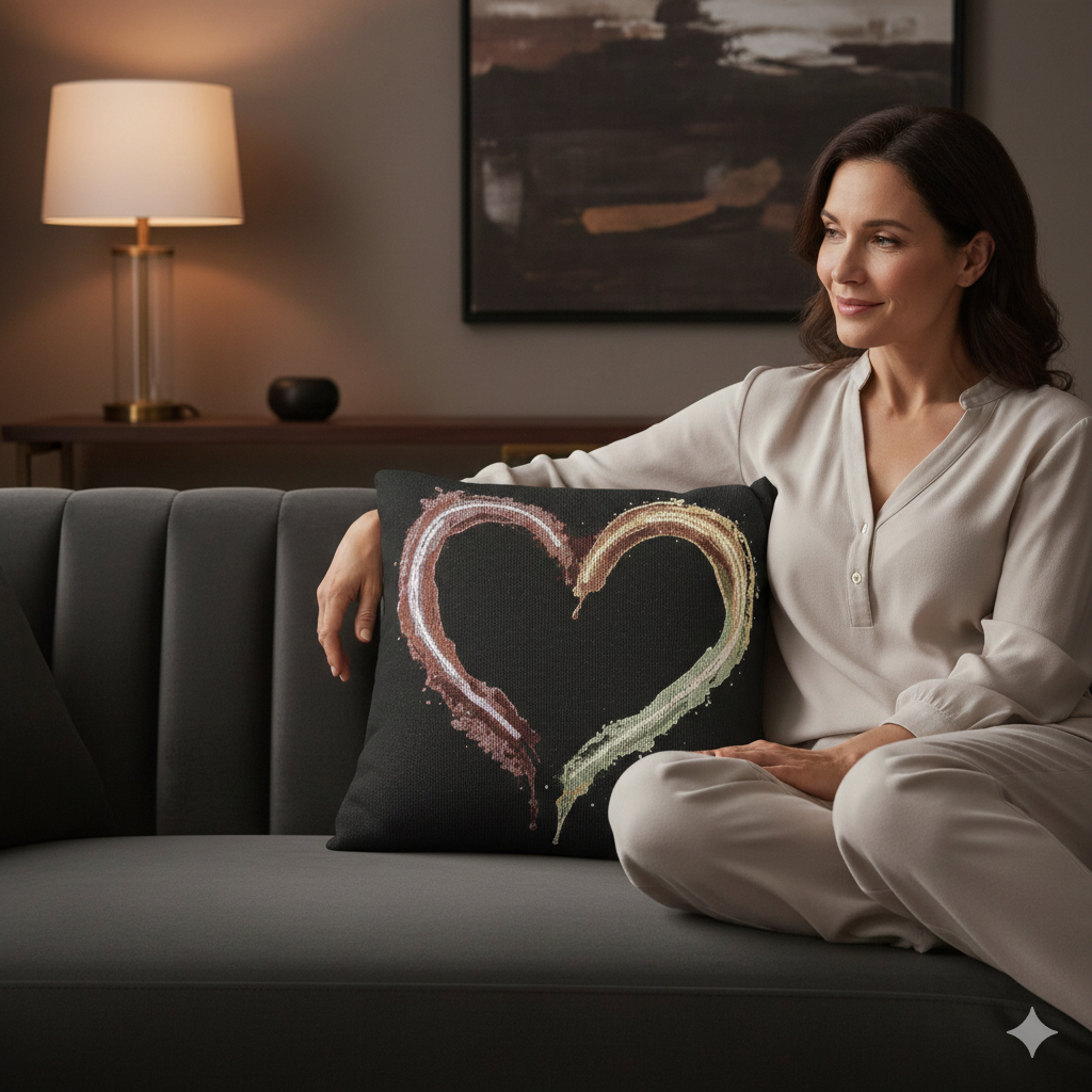 Iridescent Brushstroke Heart Pillow | Woven Pillow
