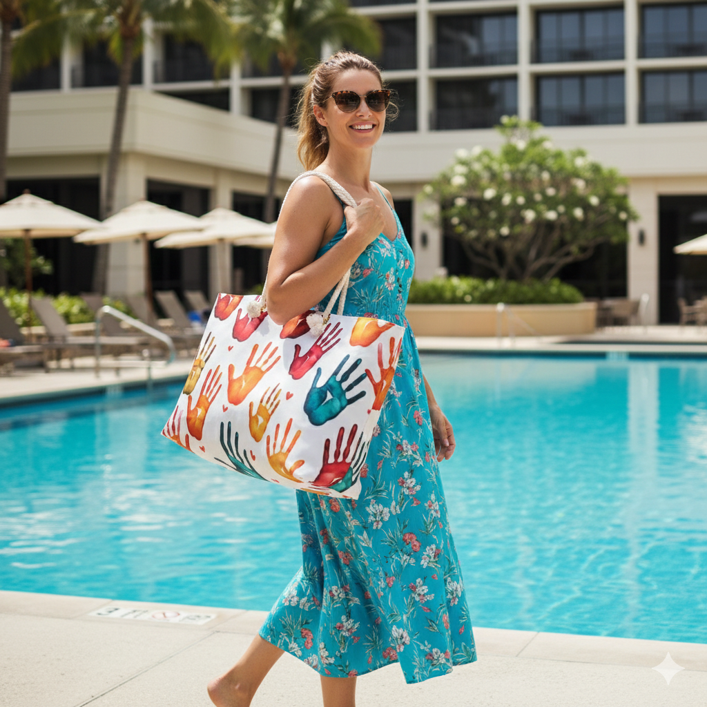 Colorful Handprints Weekender Bag | Painted Hands Pattern