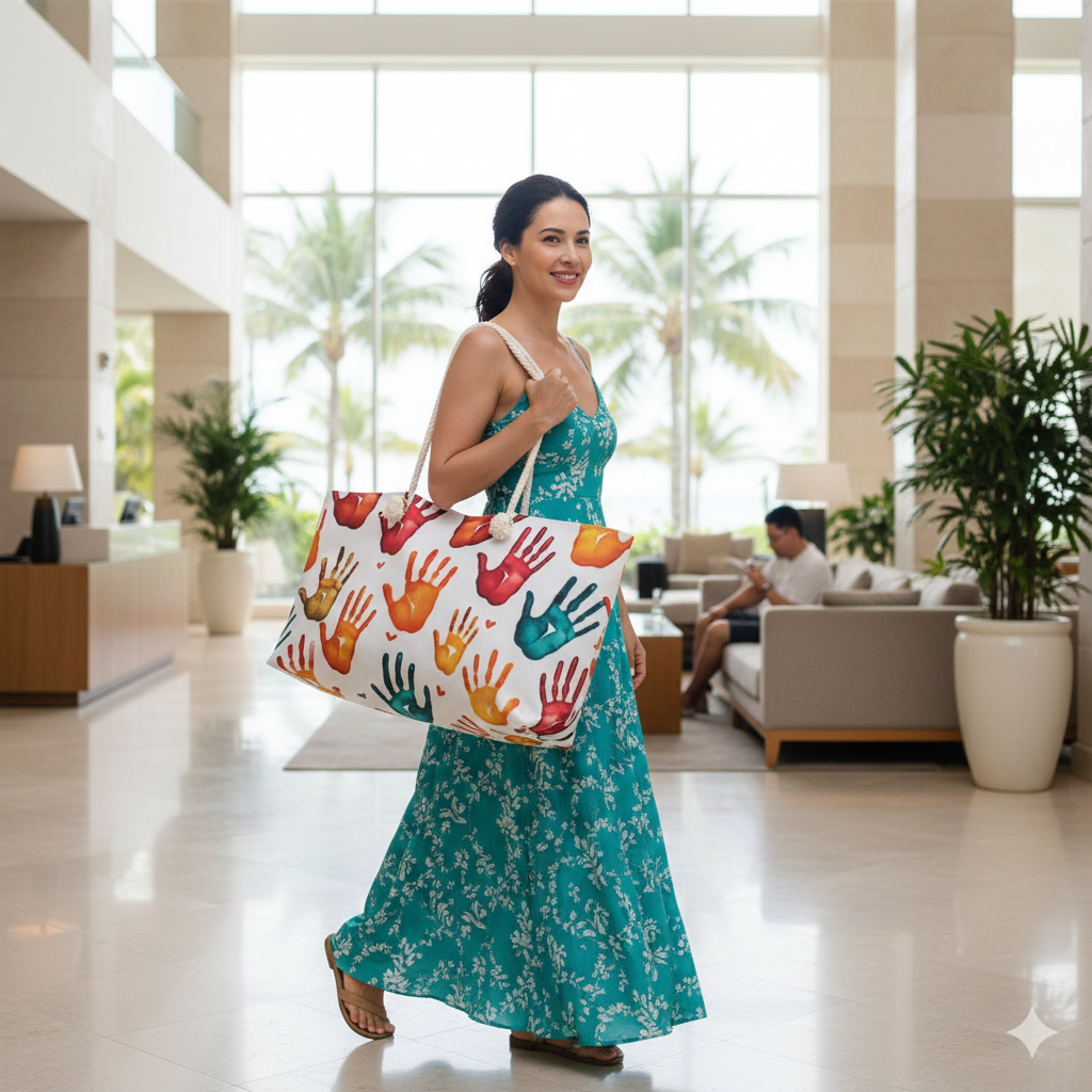 Colorful Handprints Weekender Bag | Painted Hands Pattern