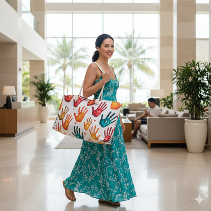 Colorful Handprints Weekender Bag | Painted Hands Pattern