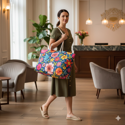 Colorful Floral Pattern Weekender Bag | Bright Boho Flower Tote
