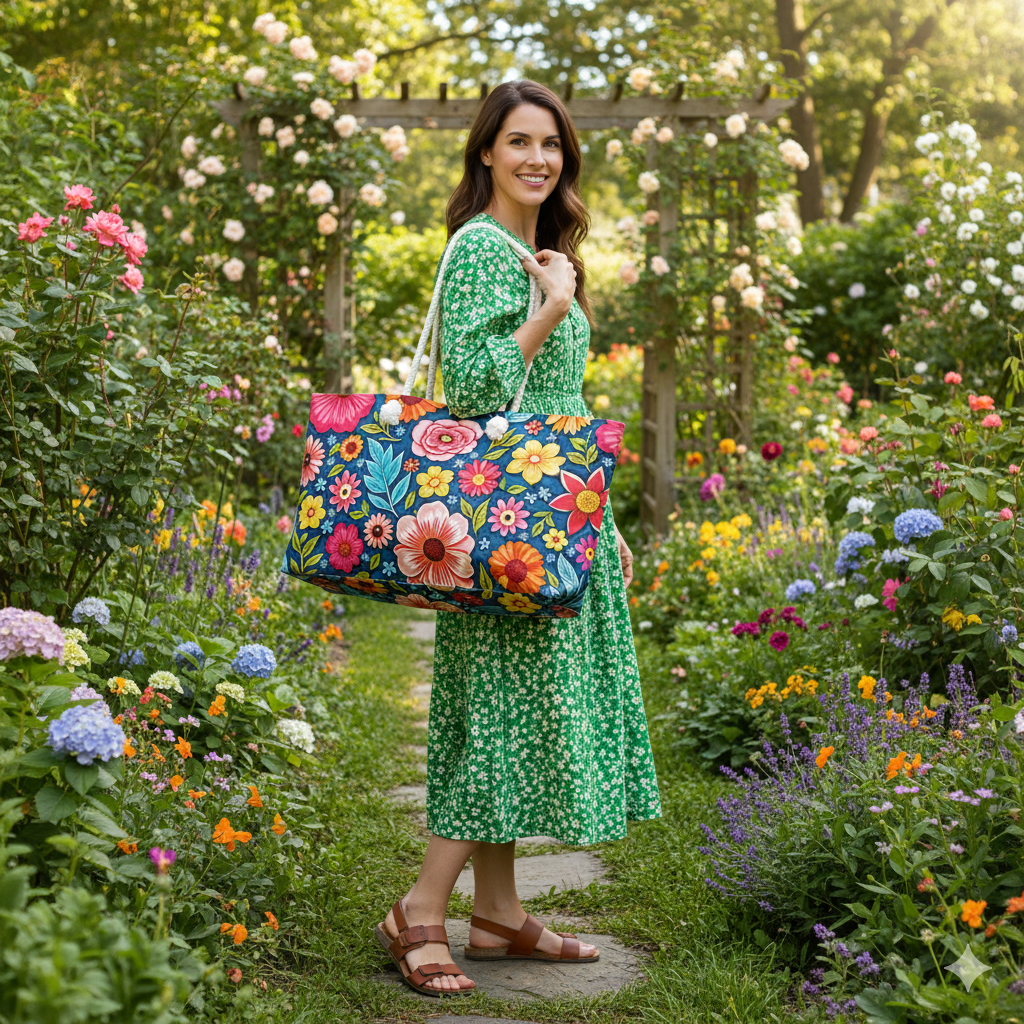 Colorful Floral Pattern Weekender Bag | Bright Boho Flower Tote