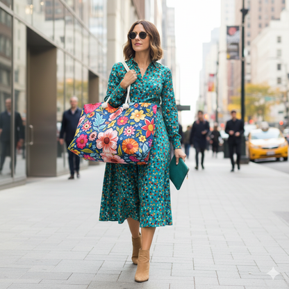 Colorful Floral Pattern Weekender Bag | Bright Boho Flower Tote