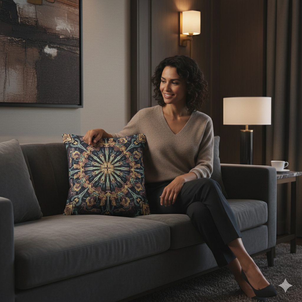 Geometric Mandala Woven Pillow | Boho Mosaic Throw Cushion
