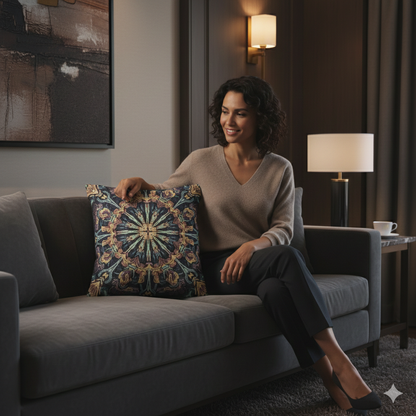 Geometric Mandala Woven Pillow | Boho Mosaic Throw Cushion