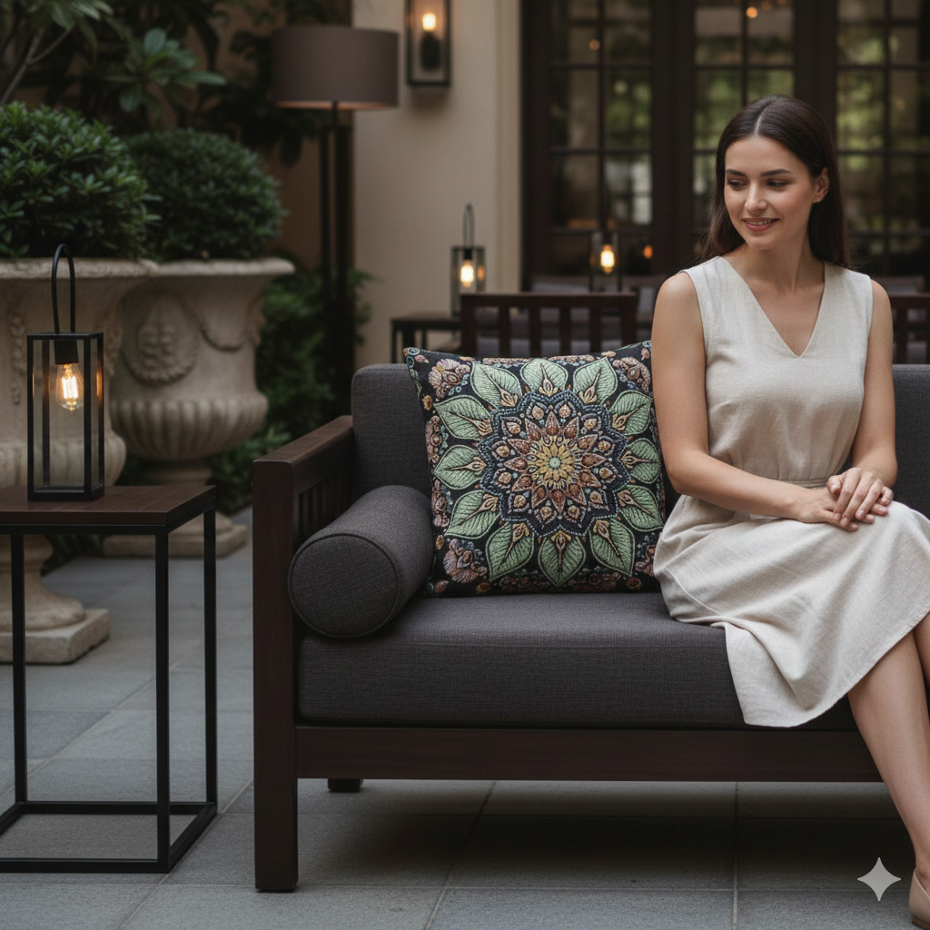 Mandala Floral Mosaic Woven Pillow | Boho Decorative Cushion Cover