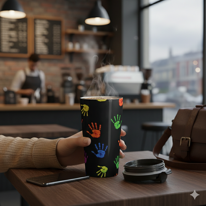 Travel Mug — Colorful Handprint Pattern Stainless Steel Tumbler