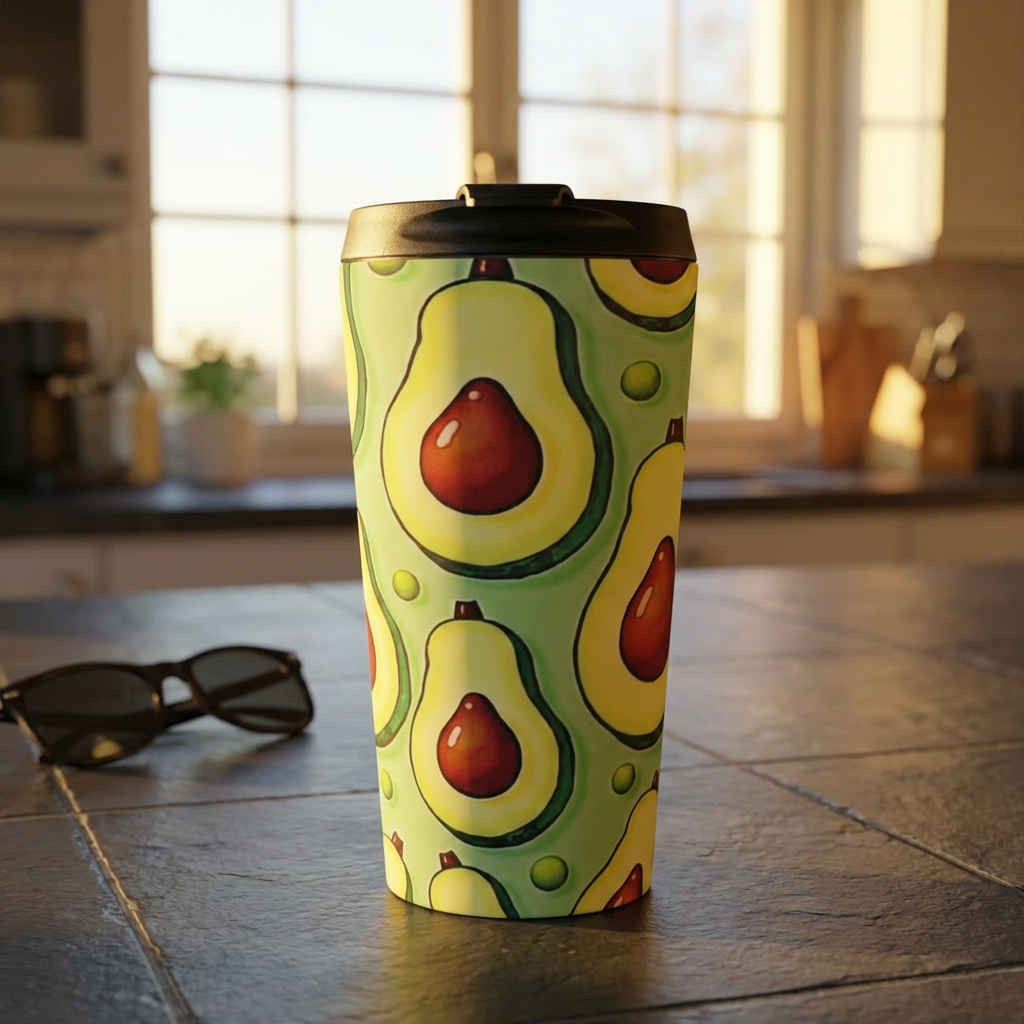 Avocado Pattern Stainless Steel Travel Mug — Reusable Insulated Coffee Tumbler