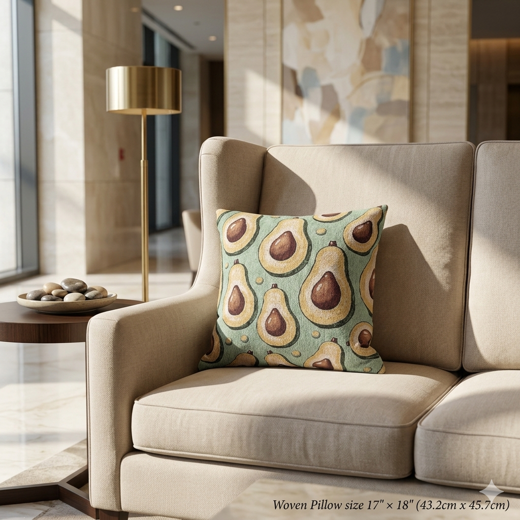 Avocado Pattern Woven Pillow — Retro Green Kitchen Decorative Throw Pillow