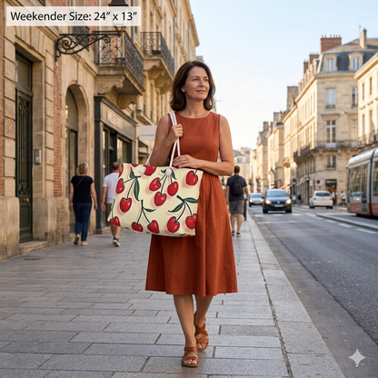 Cherry Pattern Weekender Bag — Retro Red Cherries Travel Tote