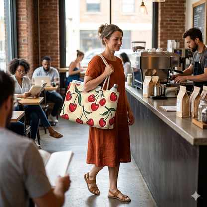Cherry Pattern Weekender Bag — Retro Red Cherries Travel Tote