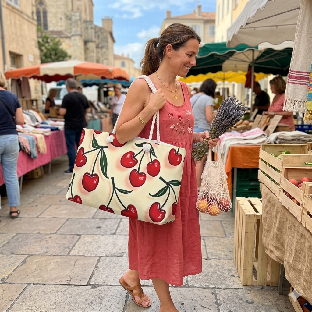 Cherry Pattern Weekender Bag — Retro Red Cherries Travel Tote