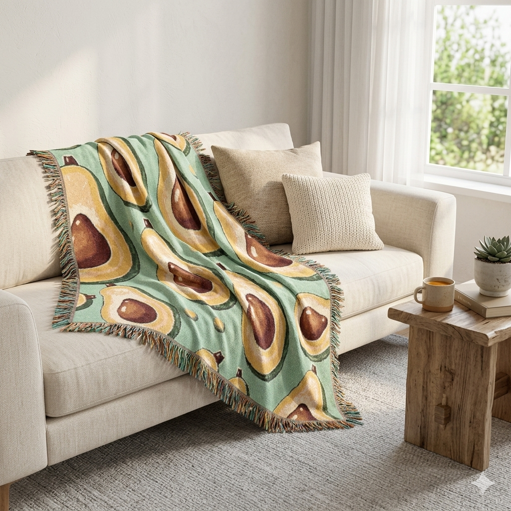 Avocado Pattern Woven Blanket – Cozy Decorative Throw for Kitchen, Living Room & Gifts