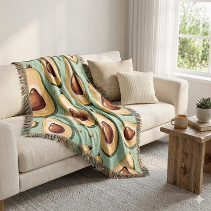 Avocado Pattern Woven Blanket – Cozy Decorative Throw for Kitchen, Living Room & Gifts
