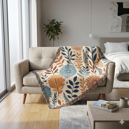 Floral Woven Blanket — Reversible Boho Throw for Living Room & Bedroom