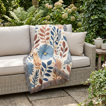 Floral Woven Blanket — Reversible Boho Throw for Living Room & Bedroom