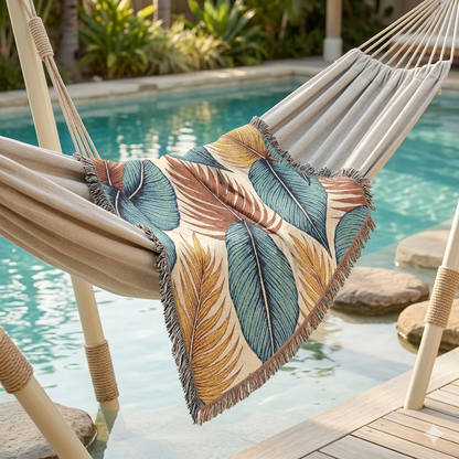 Tropical Leaf Woven Blanket — Boho Coastal Throw for Living Room & Patio