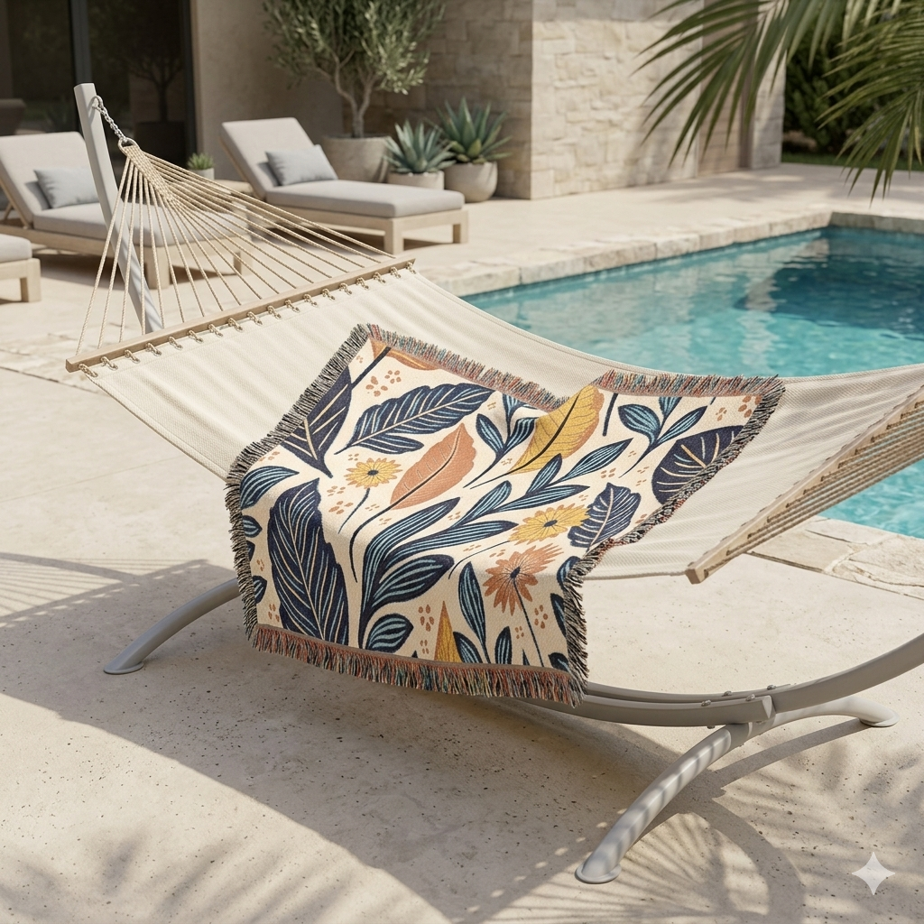 Botanical Leaves Woven Blanket — Reversible Floral Throw for Living Room & Bedroom