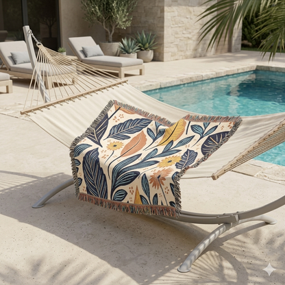Botanical Leaves Woven Blanket — Reversible Floral Throw for Living Room & Bedroom