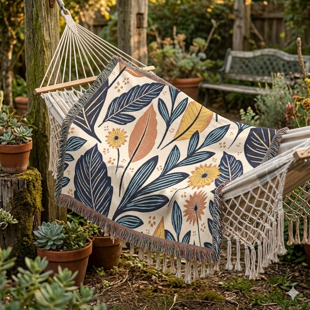 Botanical Leaves Woven Blanket — Reversible Floral Throw for Living Room & Bedroom