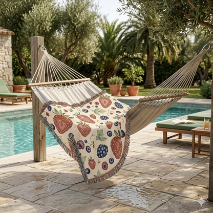 Strawberry Patch Woven Blanket — Fruit Pattern Throw for Kitchen, Picnic & Cozy Home Decor