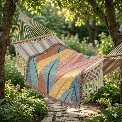 Tropical Leaf Woven Blanket — Boho Throw for Living Room, Bedroom & Patio