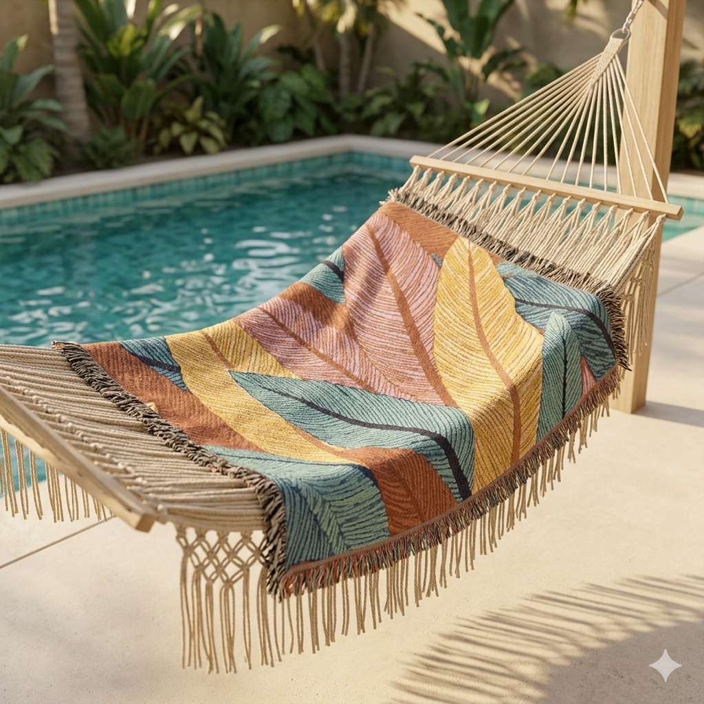 Tropical Leaf Woven Blanket — Boho Throw for Living Room, Bedroom & Patio