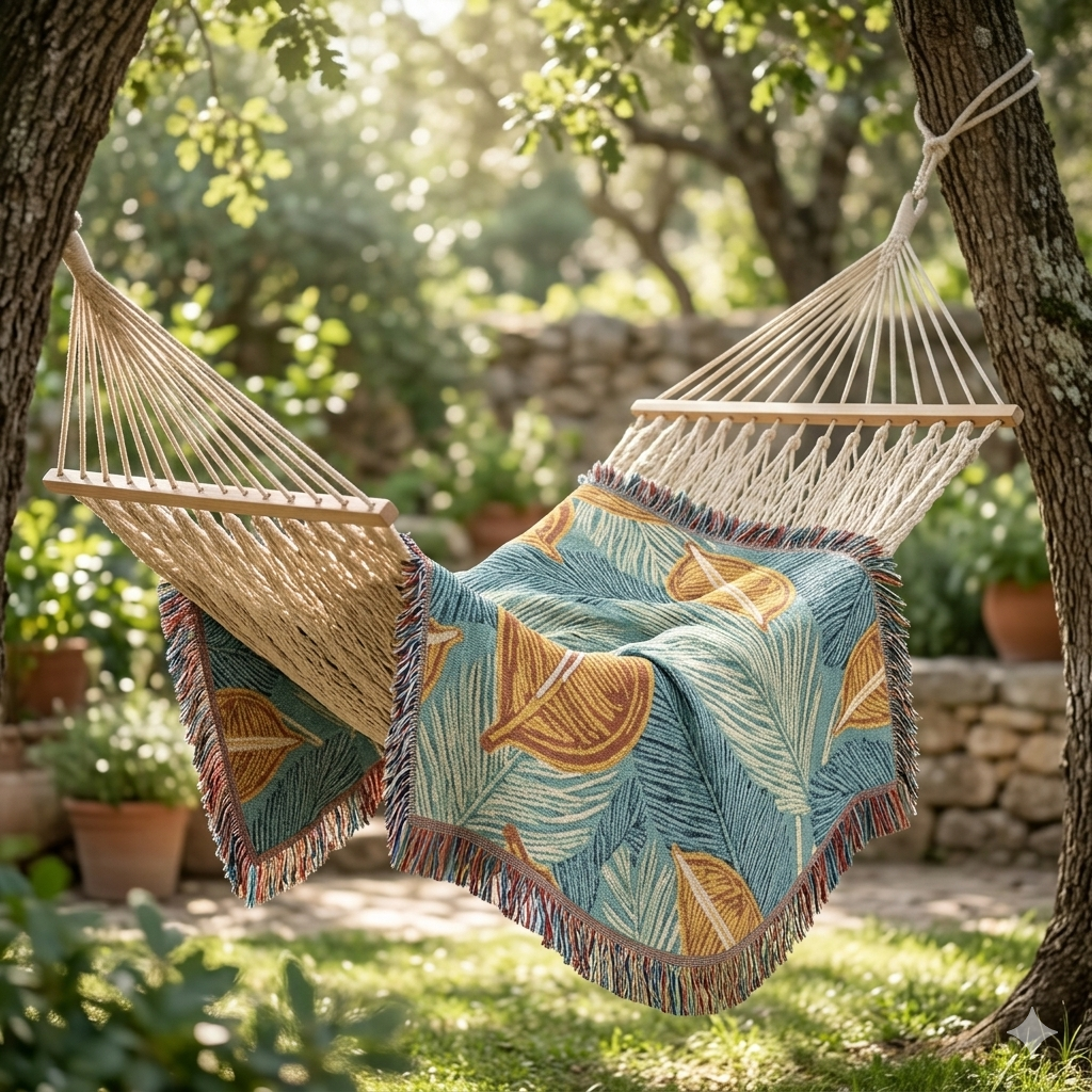 Tropical Leaf Woven Blanket — Cozy Decorative Throw for Living Room & Patio