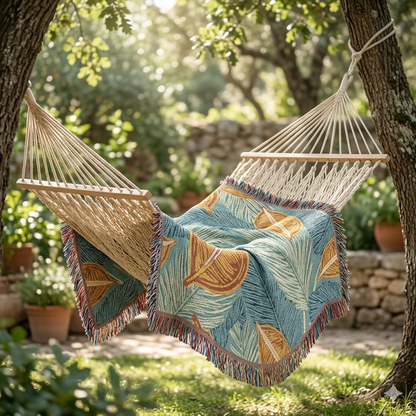 Tropical Leaf Woven Blanket — Cozy Decorative Throw for Living Room & Patio