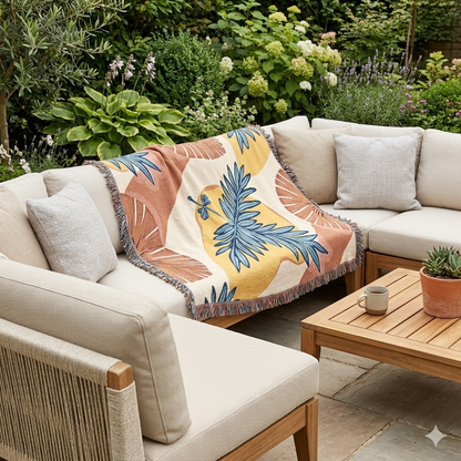 Tropical Palm Woven Blanket — Boho Beach-Print Throw for Living Room & Patio