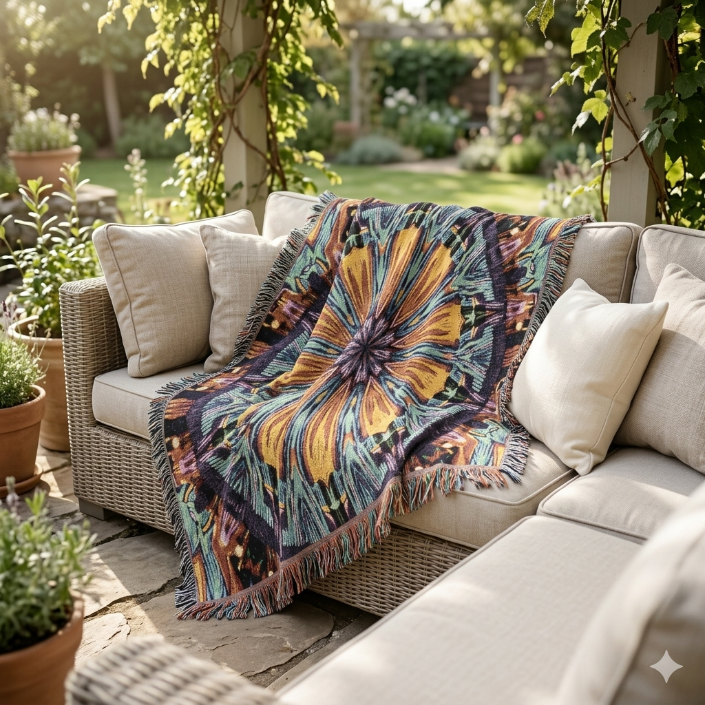 Kaleidoscope Mandala Woven Blanket — Boho Decorative Throw for Living Room & Gift