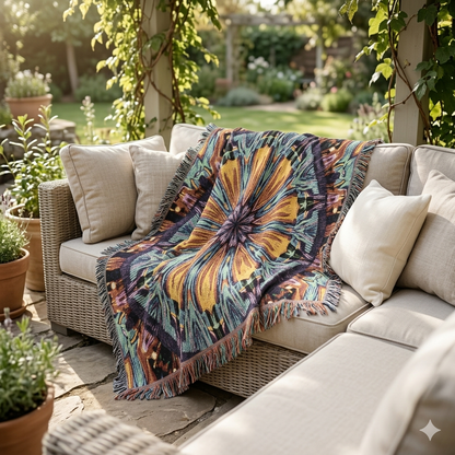 Kaleidoscope Mandala Woven Blanket — Boho Decorative Throw for Living Room & Gift