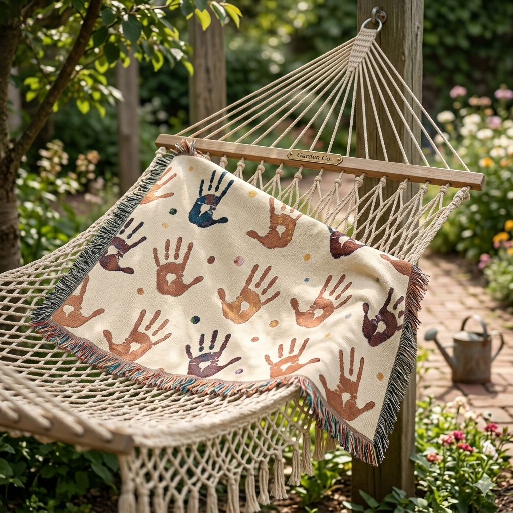 Handprint Woven Blanket — Cozy Decorative Throw with Playful Handprint Pattern