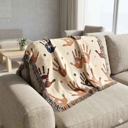 Handprint Woven Blanket — Cozy Decorative Throw with Playful Handprint Pattern