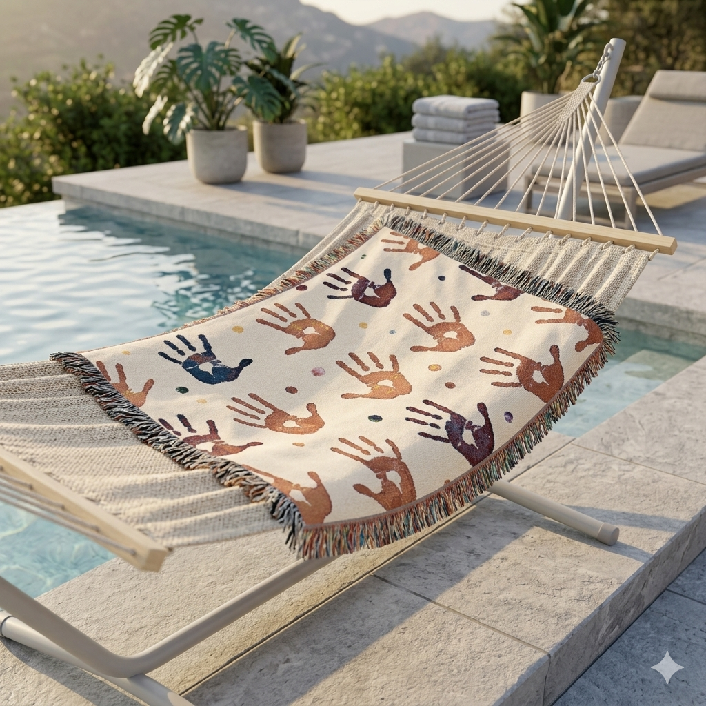 Handprint Woven Blanket — Cozy Decorative Throw with Playful Handprint Pattern