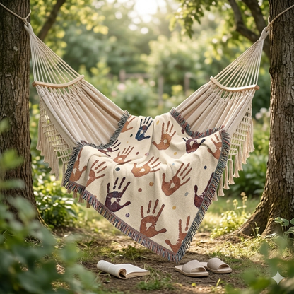 Handprint Woven Blanket — Cozy Decorative Throw with Playful Handprint Pattern