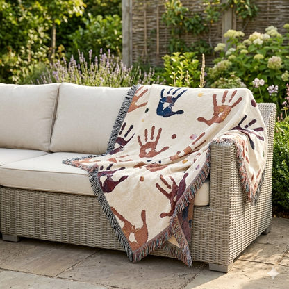 Handprint Woven Blanket — Cozy Decorative Throw with Playful Handprint Pattern