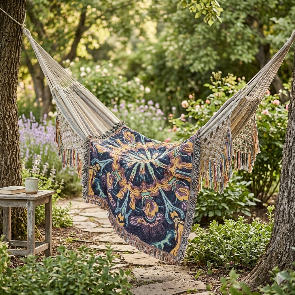 Bohemian Mosaic Woven Blanket — Vintage Tile Medallion Blanket Throw