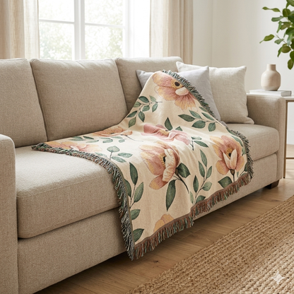 Floral Woven Blanket — Vintage Botanical Throw Blanket