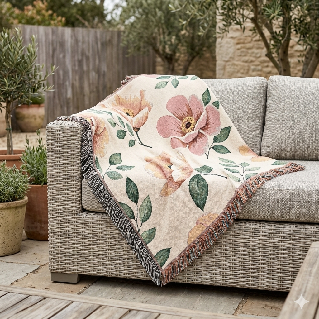 Floral Woven Blanket — Vintage Botanical Throw Blanket
