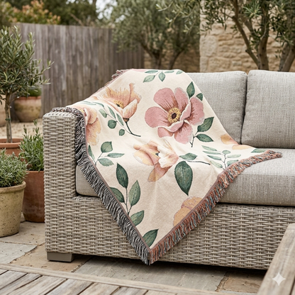 Floral Woven Blanket — Vintage Botanical Throw Blanket