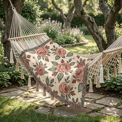 Floral Woven Blanket — Vintage Rose Throw for Living Room & Bedroom